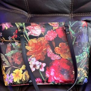 Elliott Lucca Black Floral Shoulder Tote